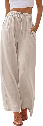 LILLUSORY Women's Linen Summer Palazzo Pants Flowy Wide