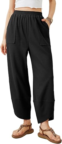 Xiaoxuemeng Womens Baggy Wide Leg Pants Casual Elastic Waisted